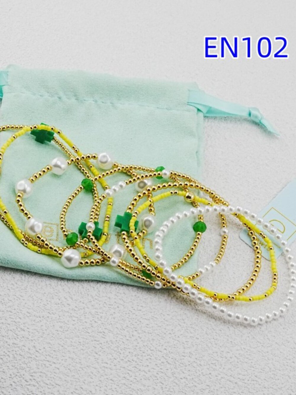 Enewton Green Cross & Gold Bead Bracelet - Picture 2 of 7
